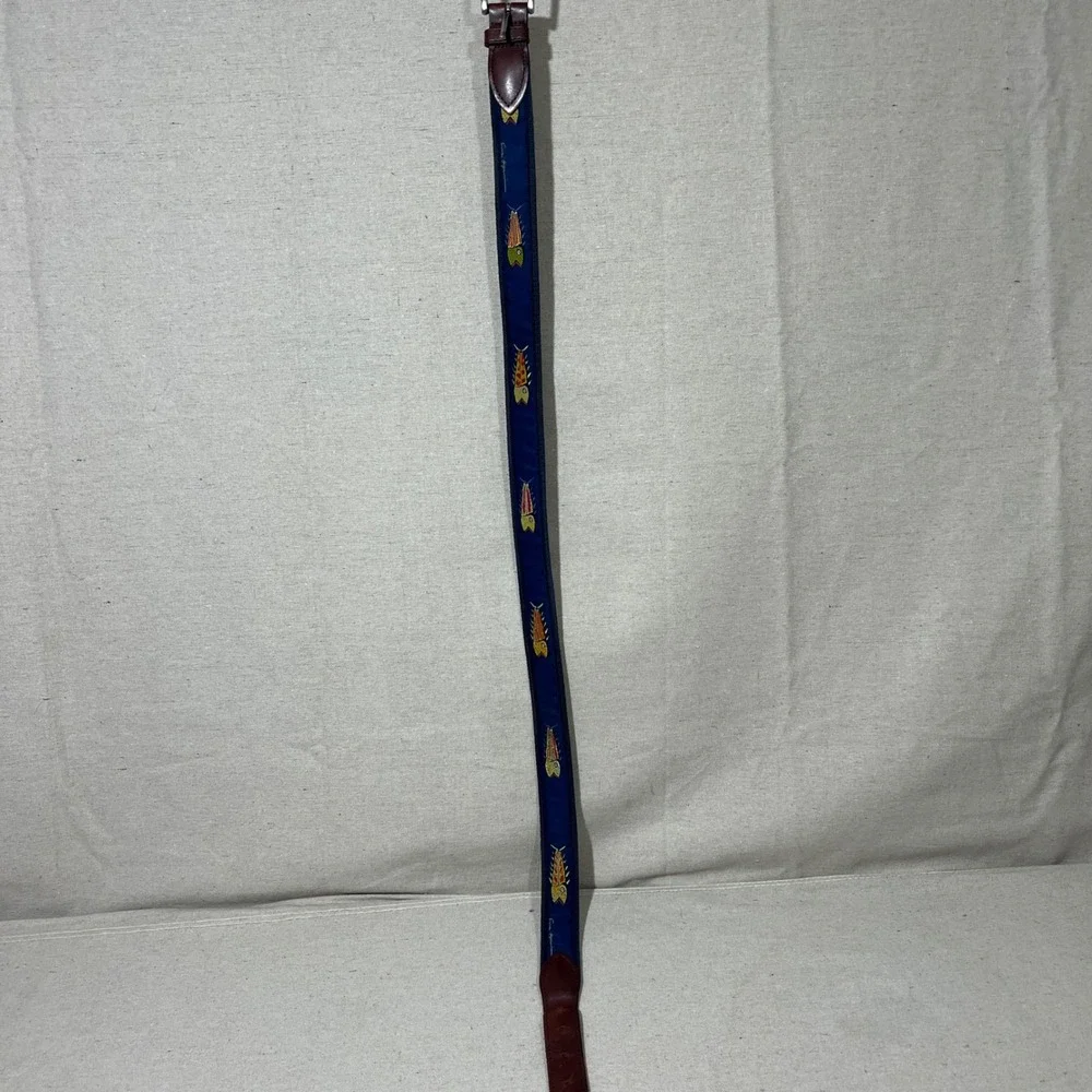 Belted Cow Co. Hopkins Fish Ribbon Club Belt Navy Blue & Brown‎ Leather Size 36